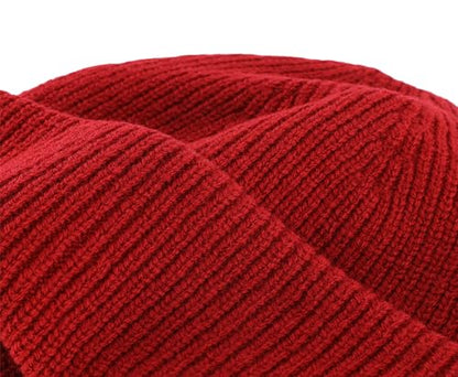 Connectyle Short Fisherman Beanie for Men Women Warm Winter Hats Knit Cuffed Beanies Skull Cap Acrylic Watch Hat - color: Dark Red