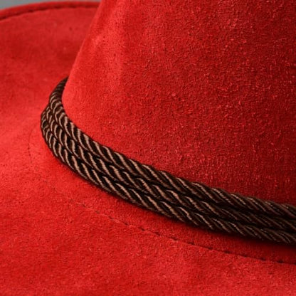 Classic Western Rolled-up Vegan Suede Cowboy Hat - color: Red