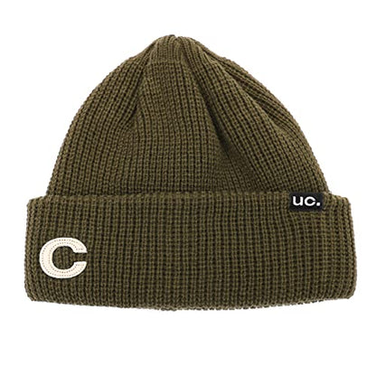 UNDERCONTROL Logo Label Patch Unisex Fall Winter Short Thick Cuffed Rollup Warm Beanie Korea Trawler Fisherman Knit Skull Hat - color: Double Tab Khaki