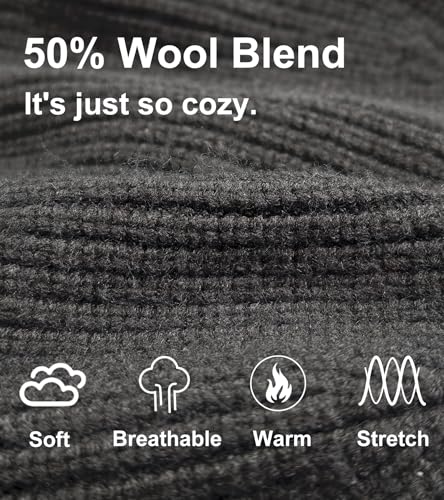 Wool Cuffed Beanie for Men Unisex Knit Watch Cap Thin Fisherman Beanies - color: Black