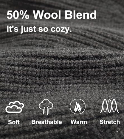 Wool Cuffed Beanie for Men Unisex Knit Watch Cap Thin Fisherman Beanies - color: Black