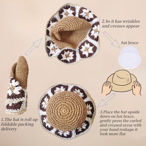Floppy Big Beach Straw Hats for Women Foldable Summer Wide Brim Packable Sun Hat Womens Travel Straw Fedora Hat - color: Floral-4