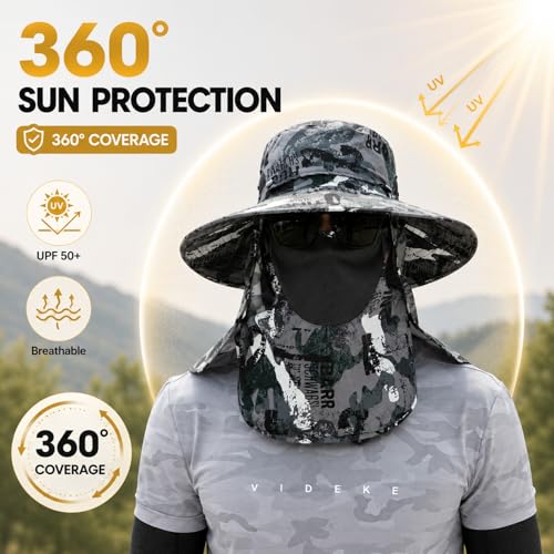 Men Women Safari Bucket Fishing Sun Hats Face Cover Neck Flap - color: Dark Gray Graffiti