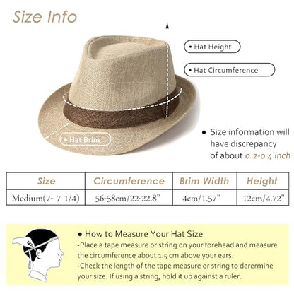 Lisianthus Mens Short Brim Summer Panama Fedora Trilby Sun Hat - color: Beige With Coffee Band