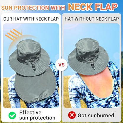 NPQQUAN Sun Hats for Men Women with Neck Flap UPF 50+ UV Protection - color: Beige（neck Flap）