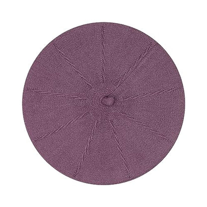 Gllutt Beret Hat French Style Stretchy Knitting Solid Color Both Side Usable - color: Purple