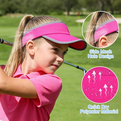 Kids Sun Visor Hats for Girls Boys Reflective Sports Hats Summer Beach Running Tennis Golf Caps Age 8-14 - color: Reflective Strip-hot Pink