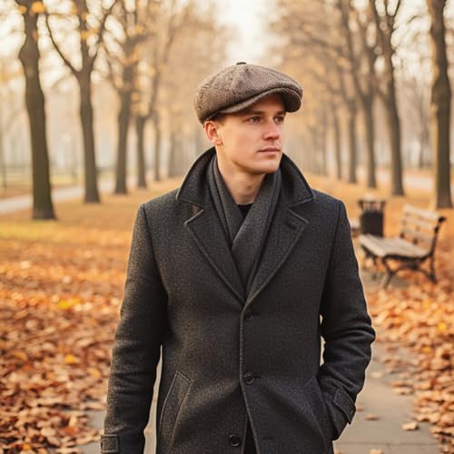 Men's Fashion Newsboy Ivy Hat, Men's Classic Cotton Driving Hat, Herringbone Tweed Wool Blend Cap, Classic Hats - color: Light Brown, size: 7 3/4