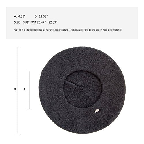 Womens Winter Beret Hat Knitted Beanie Cap Autumn Winter Hat French Classic Beret - color: Black