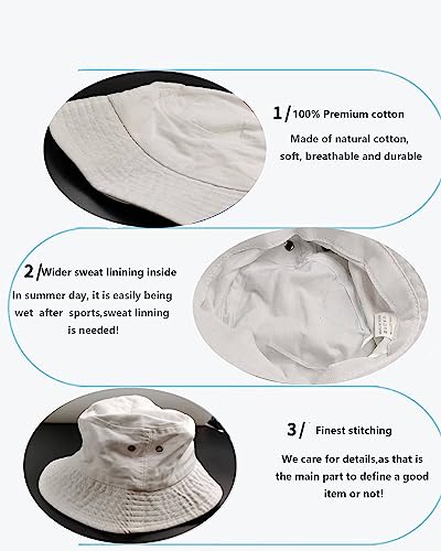 Premium Cotton Bucket Hats,Packable Hats for Men Women,Summer Bucket Hat,Fishing Sun Hats - color: White