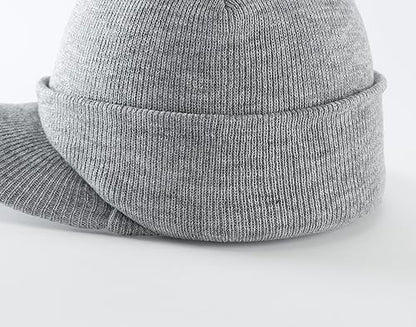 Home Prefer Men's Winter Beanie Hat with Brim Warm Double Knit Cuff Beanie Cap Watch Radar Hat - color: Ash