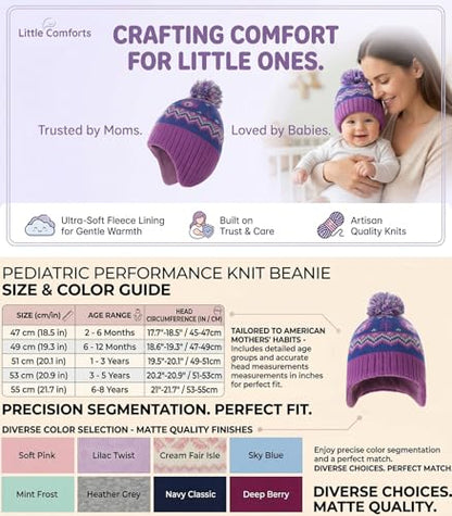 Moon Kitty Baby Girls Earflaps Knit Hats Infant Baby Beanies6-12Months - color: Purple Bear, size: 1-3T