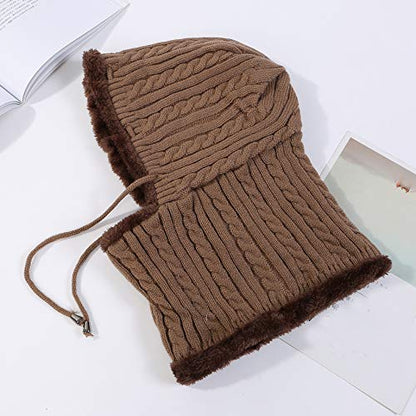 HUAMULAN Women Winter Knit Balaclava Fleece Lined Hooded Beanie Hats - color: B1-8874-kaqi, size: Medium