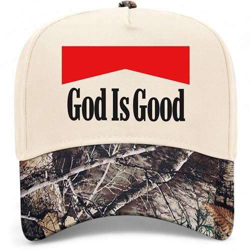 God is Good Rectangle Hat | Premium Vintage Trucker Hat with Adjustable Snapback for Men and Women - color: Tree Camo
