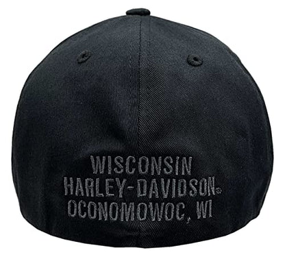 Harley-Davidson Men's Dark Custom Curved Bill Stretch Fit Baseball Cap - Black - size: Large