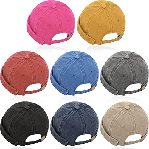 Janmercy 8 Pcs Brimless Hats for Men Adjustable Skullcap Docker Hat Buckle Beanie Cap Wash Cotton No Brim Hats for Men Women - color: Bright Color