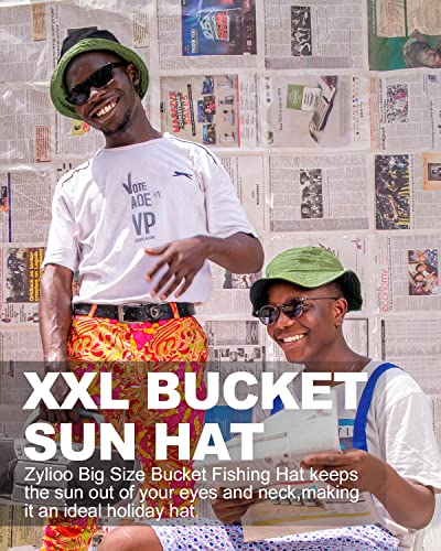 Zylioo XXL Bucket Hat for Big Heads, Reversible Fishing Sun Hat - color: Black-avocado Green, size: X-Large-XX-Large