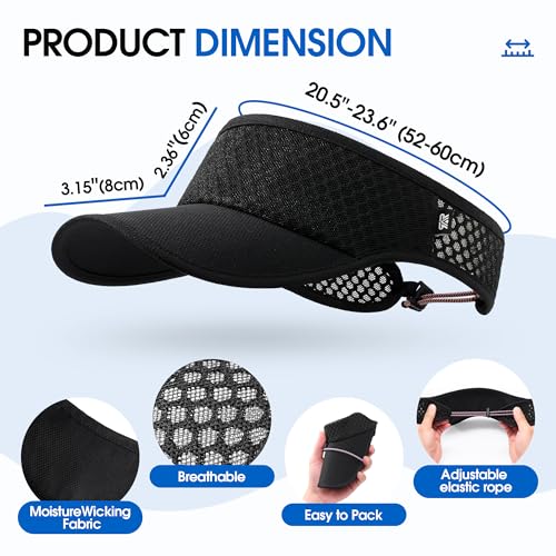 AUSFLUG Sun Visor Hat Men Women - Moisture Wicking Lightweight Sports Cap - color: Black