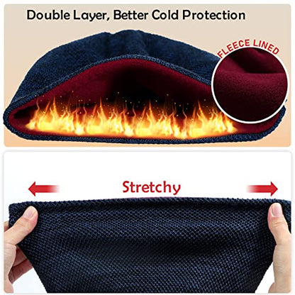 Lvaiz Winter Beanie for Men Women Warm Fleece Lined Reversible Skull Cap - color: Blue+red
