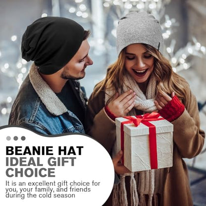 HAMUNI Slouchy Beanie for Women Men Soft Cotton Chemo Hats Double-Layer Warm Beanie Cap for Daily Wear & Transitional Seasons - color: Black+white+grey