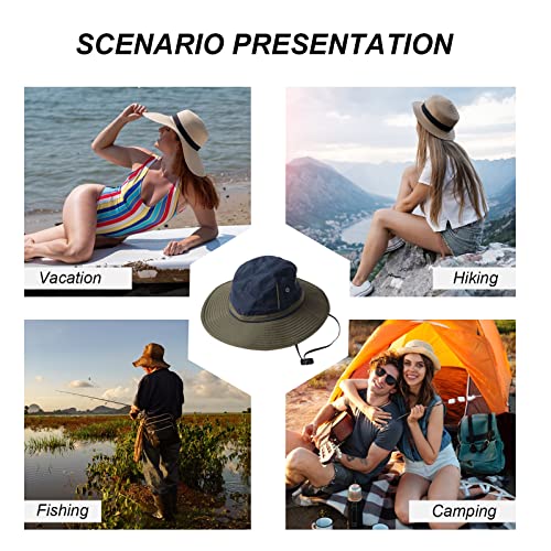 LumiSyne Unisex Two-Tone Bucket Hat Wide Brim Sun Hat UPF 50+ Adjustable Chin Strap Breathable Mesh Packable Boonie Hat - color: Green + Navy Blue, size: Large-X-Large
