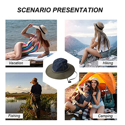 LumiSyne Unisex Two-Tone Bucket Hat Wide Brim Sun Hat UPF 50+ Adjustable Chin Strap Breathable Mesh Packable Boonie Hat - color: Green + Navy Blue, size: Large-X-Large