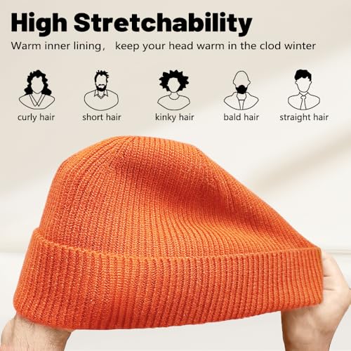 Unisex Winter Beanie for Men Women Soft Fleece Lined Warm Knit Hat - color: Orange