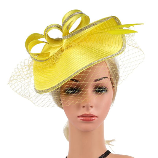 Beaupretty Fascinators Hat Headband - Fascinators Headpiece Fascinators Hat for Women Girls Veil Mesh Headband Tea Party Hat - color: Yellow