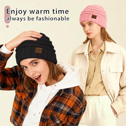 ZOORON Womens Winter Hat Slouchy Beanies for Women Cable Knit Beanie Hats - color: 1pack- Skin Pink