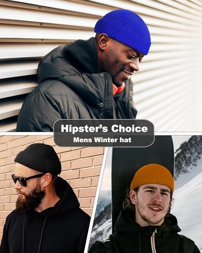 Short Fisherman Beanie for Men Women Wool Fleece Lined Winter Hat - color: 1pcs-blue