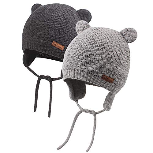 XIAOHAWANG Baby Hat Cute Bear Toddler Earflap Beanie Warm for Fall Winter - color: A-set Grey 2 +Grey, size: 6-12 Months