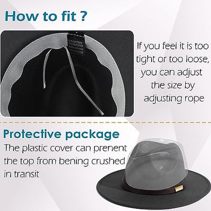 Fedora Hats for Men Wide Brim Panama Hat with Classic Belt - color: Dark Grey