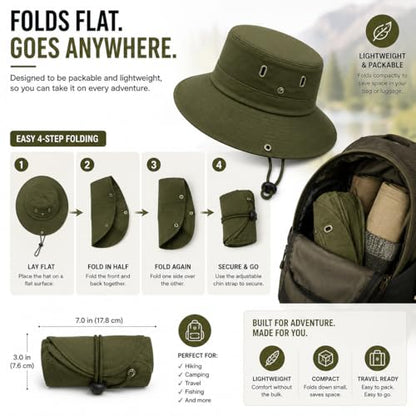 AVYZA CO. Wide Brim Sun Hat for Men & Women UPF 50+ Lightweight Waterproof Hat for Fishing & Hiking - color: Army Green