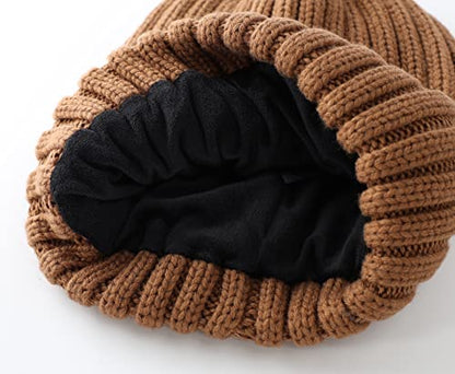 Home Prefer Mens Winter Hat Wool Fleece Lined Knit Beanie Hat Warm Stocking Caps - color: Brown