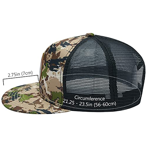 BASSDASH Flat Brim Trucker Cap Adjustable Snapback Hat Mesh Back for Men Women - color: Highland