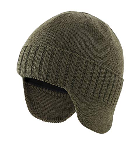 Home Prefer Mens Winter Hat Knit Earflap Hat Stocking Caps with Ears Beanie Hat - color: Army Green