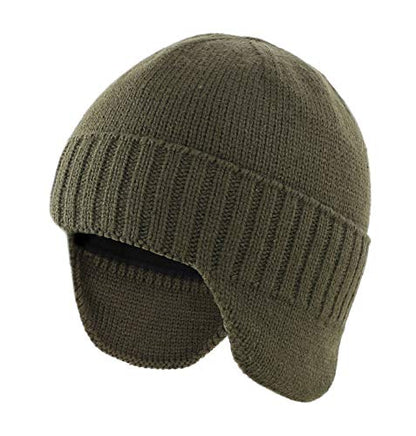 Home Prefer Mens Winter Hat Knit Earflap Hat Stocking Caps with Ears Beanie Hat - color: Army Green