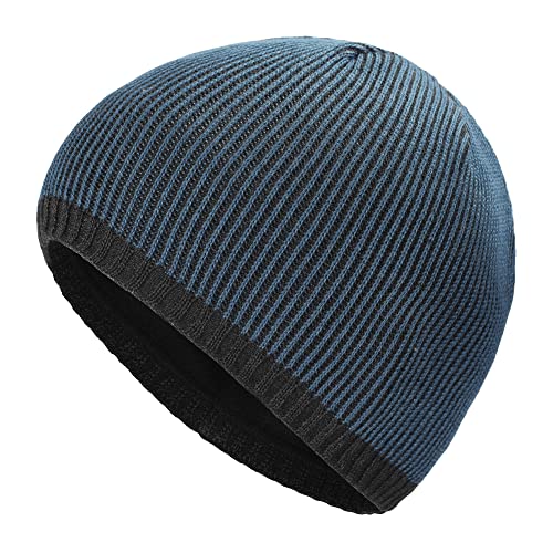 ZLYC Men Fashion Knit Fisherman Beanie Hat Winter Warm Thick Skull Cap - color: Plain Blue
