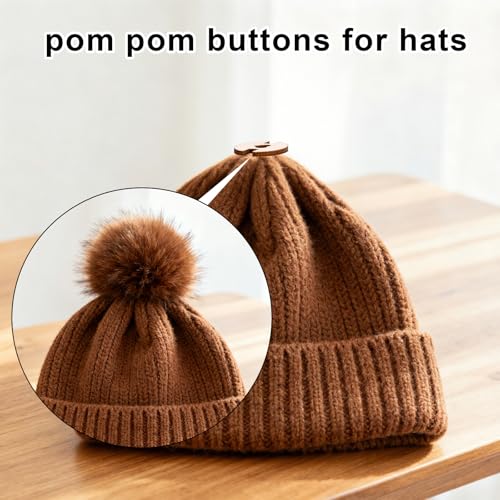 90pcs Pom Poms Buttons for Hats, Poplar Wooden Handmade Keepers Buttons Removable Beanie Button Faux Fur Pom Fastener Holder for Knitting Beanies DIY Crafted Decoration (3 Styles)