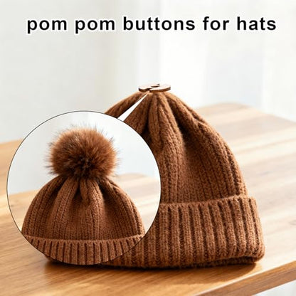 90pcs Pom Poms Buttons for Hats, Poplar Wooden Handmade Keepers Buttons Removable Beanie Button Faux Fur Pom Fastener Holder for Knitting Beanies DIY Crafted Decoration (3 Styles)