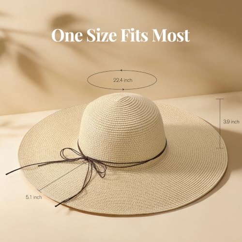 Women's Sun Straw Hat Wide Brim Floppy Foldable Hats Beach Travel Summer Vacation Hat UPF 50+ - color: Light Beige