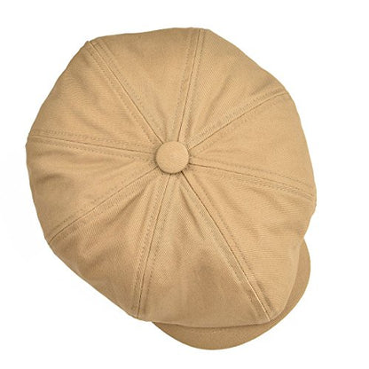 BOTVELA Men's Newsboy Flat Cap 100% Cotton Cabbie Hat - color: Khaki, size: 7 7/8