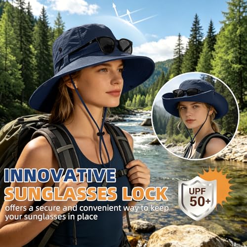 ZOORON Sun Hats for Women Men Fishing Hat UPF 50+ Wide Brim Bucket Hat - color: 1pack-navy
