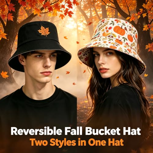 Summer Reversible Bucket Hat - Packable Cute Pineapple Sun Hat for Beach, Golf, Fishing, Travel, Outdoor for Women Men - color: Fall