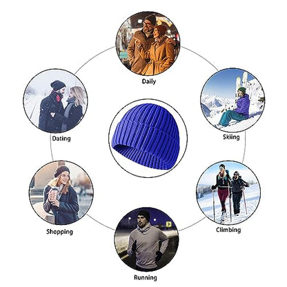Winter Beanie Hat for Men & Women - Warm Stretchy Skull Cap, Thick Knitted Cuffed Beanies for Cold Weather - color: Royal Blue