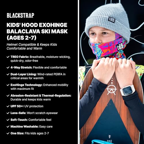BLACKSTRAP Kids' Hood ExoHinge Balaclava Ski Mask, Helmet Compatible, Keeps Kids Comfortable and Warm - color: Floral, size: One Size