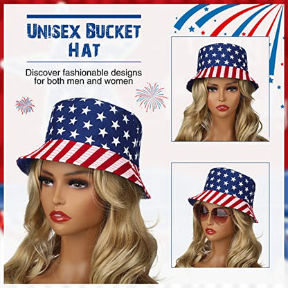 Thenshop 4 Pcs American Flag Bucket Hat Men Patriotic USA Fisherman Cap