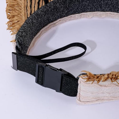 Straw Sun Visor Summer UV Protection Packable Wide Brim Beach Hat Ponytail Women - color: B-coffee