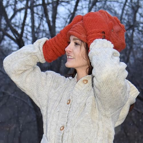 Agan Traders Women's 2026 Winter Mitten Hat Warm Fleece Lined Oversized Thick Chunky Slouchy From Nepal - color: Hat - Rust