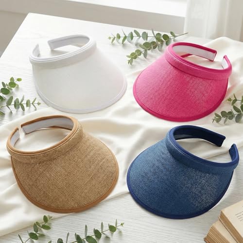 4 Pcs Wide Brim Sun Visor Hat for Beach Summer Women